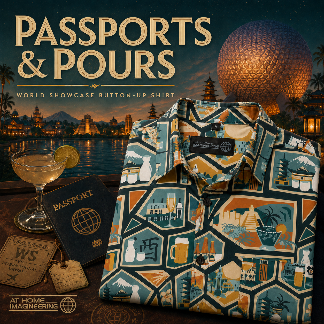 Passports & Pours Button Up Shirt